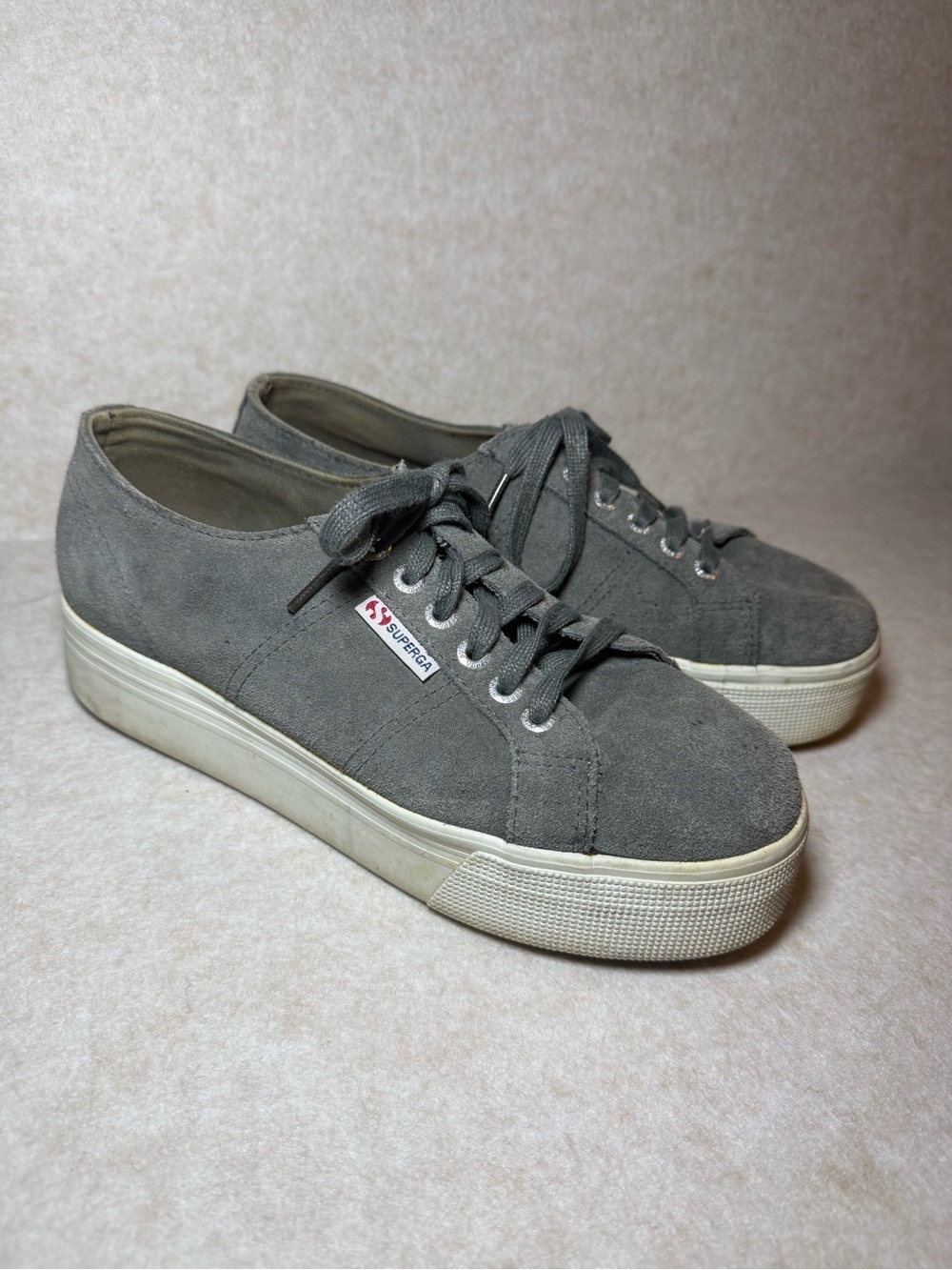 Superga Gray Suede Leather Upper Style  SOOCVBO Plateform Sneakers Size US 7